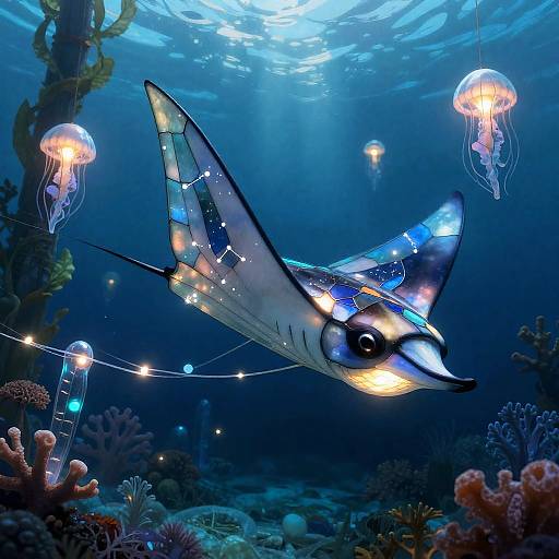 Bioluminescent Manta Ray with Constellation Fins