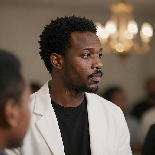 Serious Black Man in White Jacket