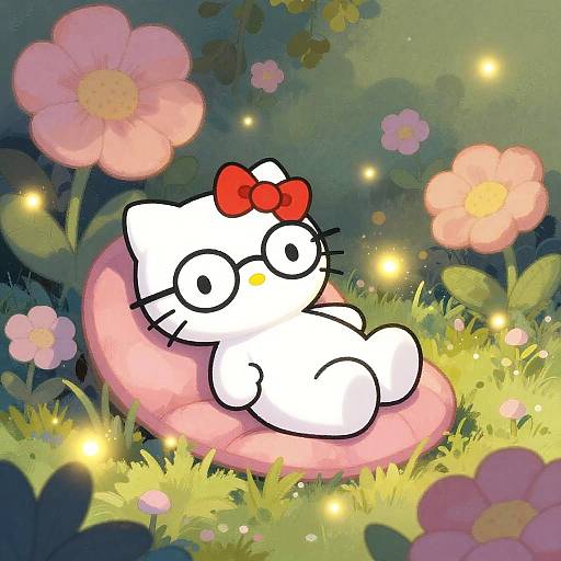 Glasses Kitty in Whimsical Garden