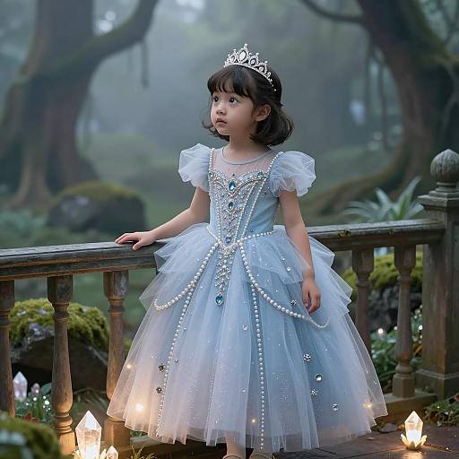 Young Girl in Crystal-Embellished Princess Dress