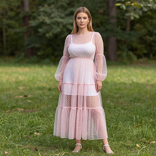 Contemporary Woman in Sheer Pastel Dress