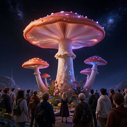 Cosmic Magic Mushroom Crowd Art