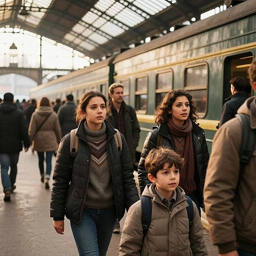 Hopeful Immigrant Family at Train Station