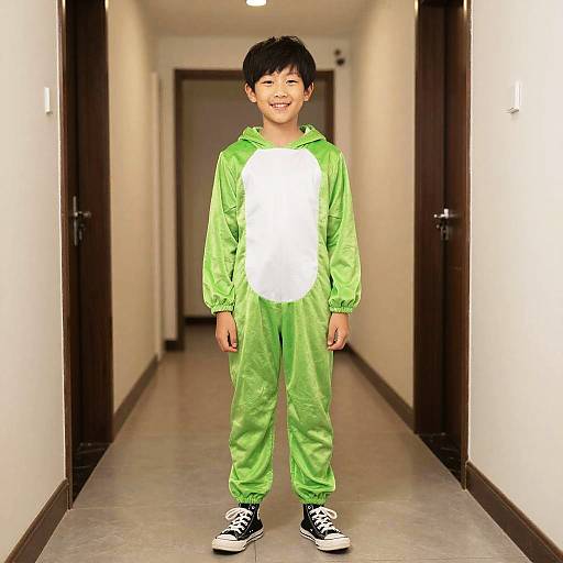Boy in Green Dinosaur Costume