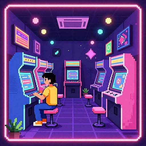 Retro 80s Neon Arcade Pixel Art