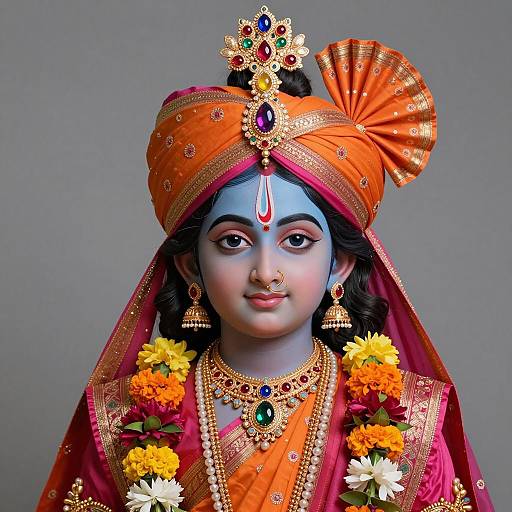 Detailed Portrait of Little Krishna with Traditional Attire