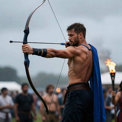 Intense Archer in Rainy Setting