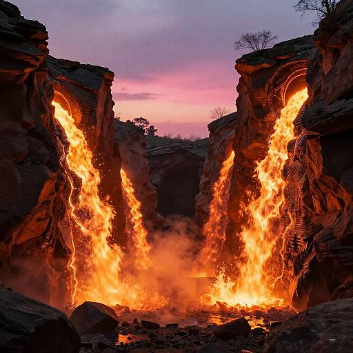 Surreal Molten Ravine at Twilight