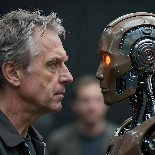 Focused Encounter: Man and Robot Close-Up