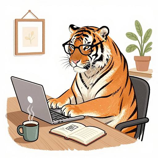 Whimsical Tiger in a Cozy Workspace