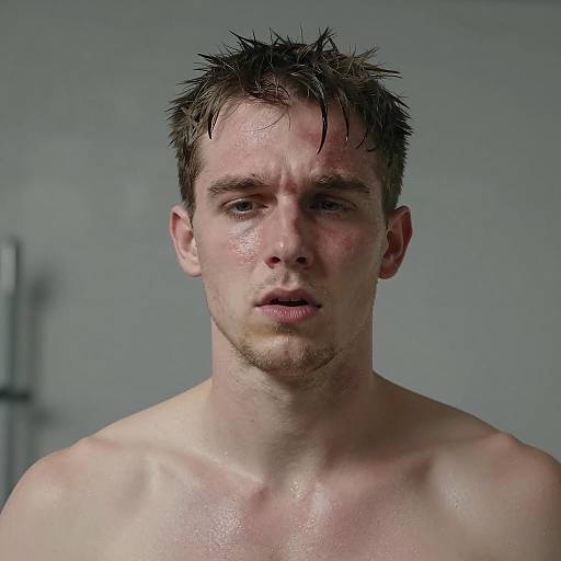 Tired Shirtless Man in a Grey Blur