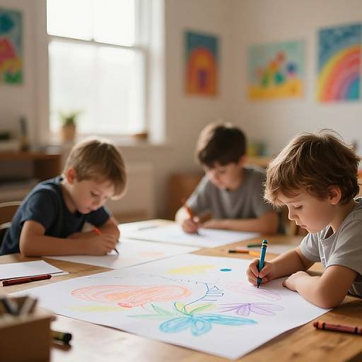 Cozy Kids Drawing Indoors Scene