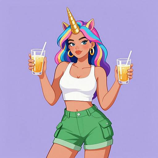 Confident Young Woman with Unicorn Hair
