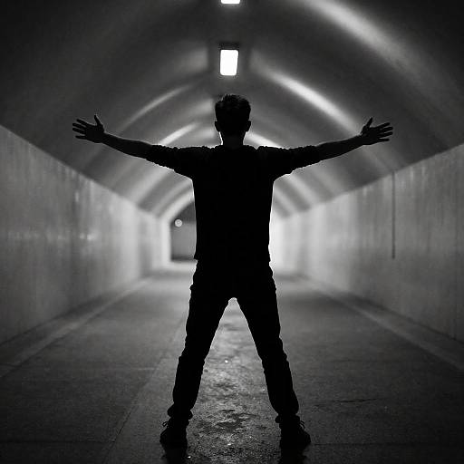 Powerful Silhouette in Glowing Tunnel