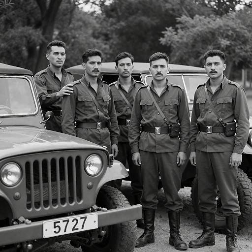 Vintage Military Group Beside Jeep