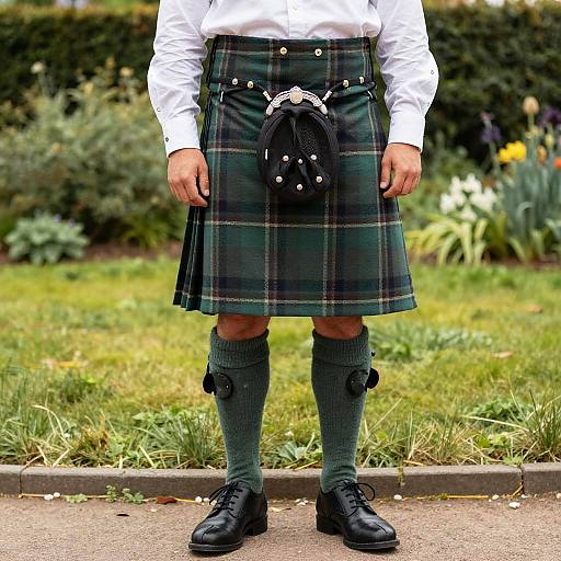 Man Wearing Kilt in Garden