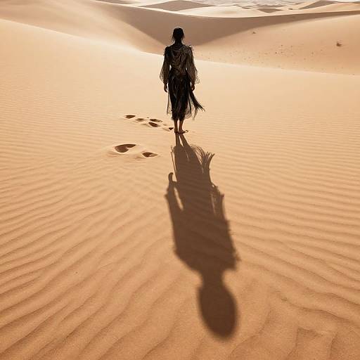 Surreal Desert Figure with Distorted Shadow