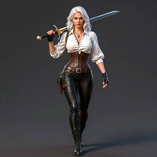 Strong Woman with Sword in Dark Setting