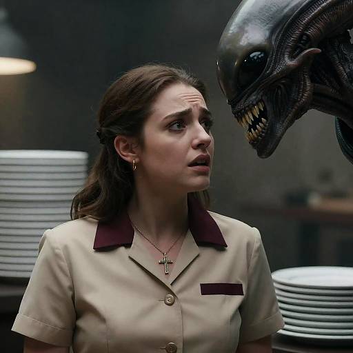 Frightened Woman Confronts Menacing Alien
