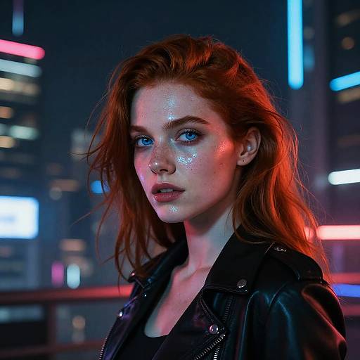 Cyberpunk Redhead in Neon City