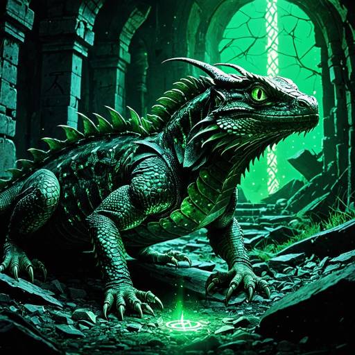 Ancient Emerald Basilisk in Ruined Underground Temple