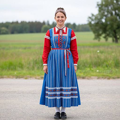 Traditional Swedish Woman in Blue Dress