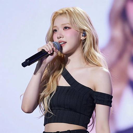 Blonde Woman Singing Into Microphone