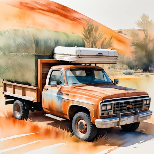 Watercolor Pickup Truck Moving Illustration