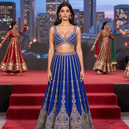 Elegant Woman in Royal Blue Lehenga