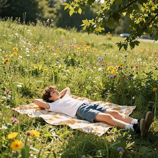 Teen Sunbathing on Grassy Hill