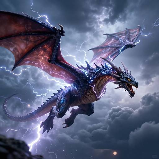 Battle-Ready Lightning Dragonborn in Flight
