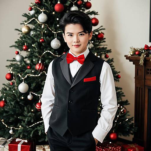 Young Man in Formal Christmas Outfit