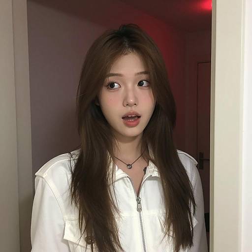 Surprised Woman in Dimly Lit Doorway