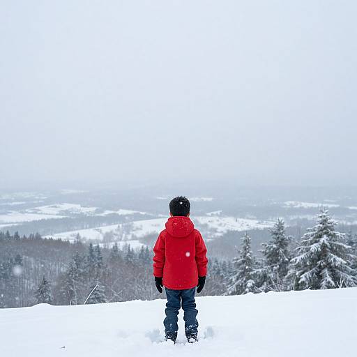 Solitary Boy on Snowy Hilltop