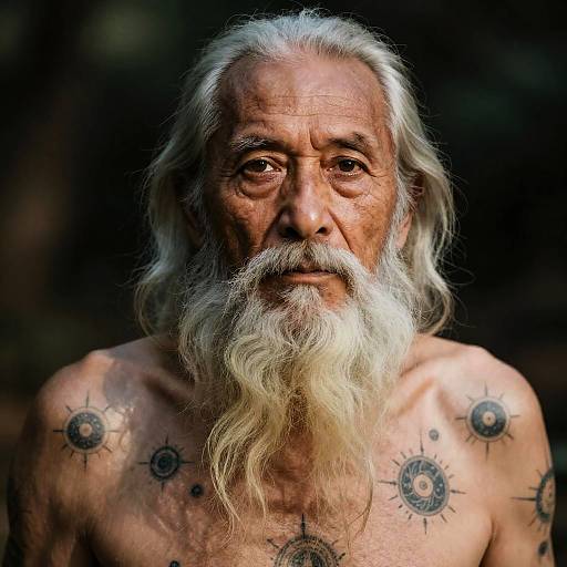 Ancient Sage with Celestial Tattoos