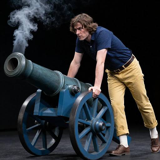 Man Leaning on Smoking Cannon