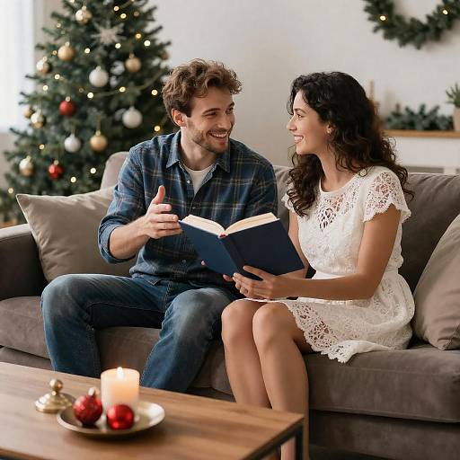 Smiling Couple on Festive Couch
