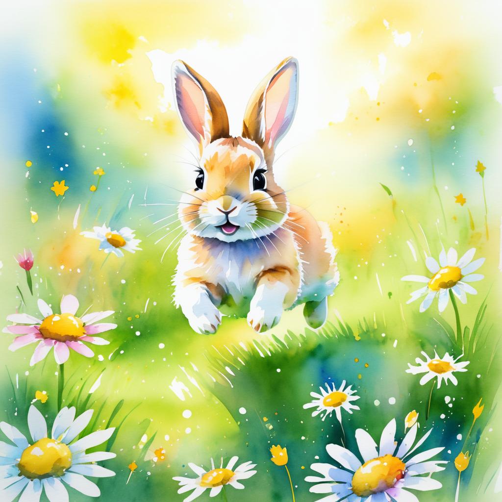 Whimsical Baby Rabbit in Sunny Meadow