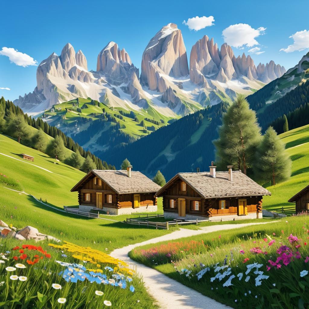 Serene Dolomites Landscape with Cabins