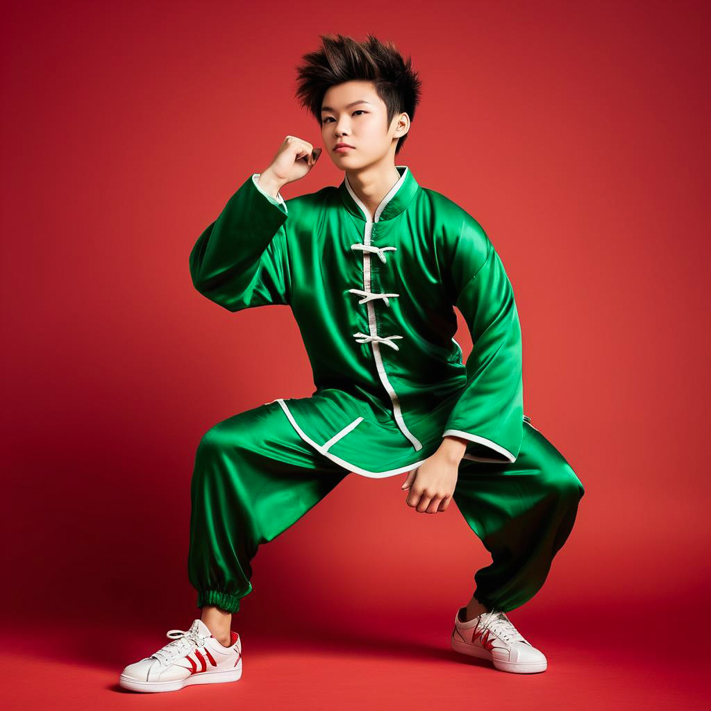 Excited Teen in Stylish Tang Suit