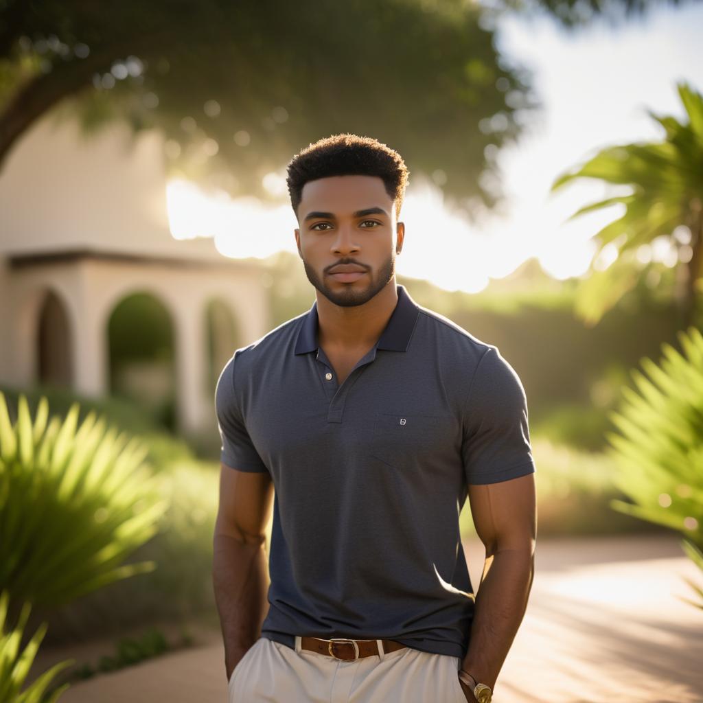 Beautiful Black Man in Serene Landscape