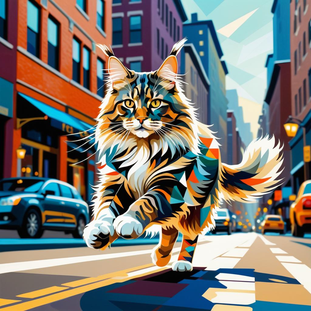 Art Deco Maine Coon in Vibrant City