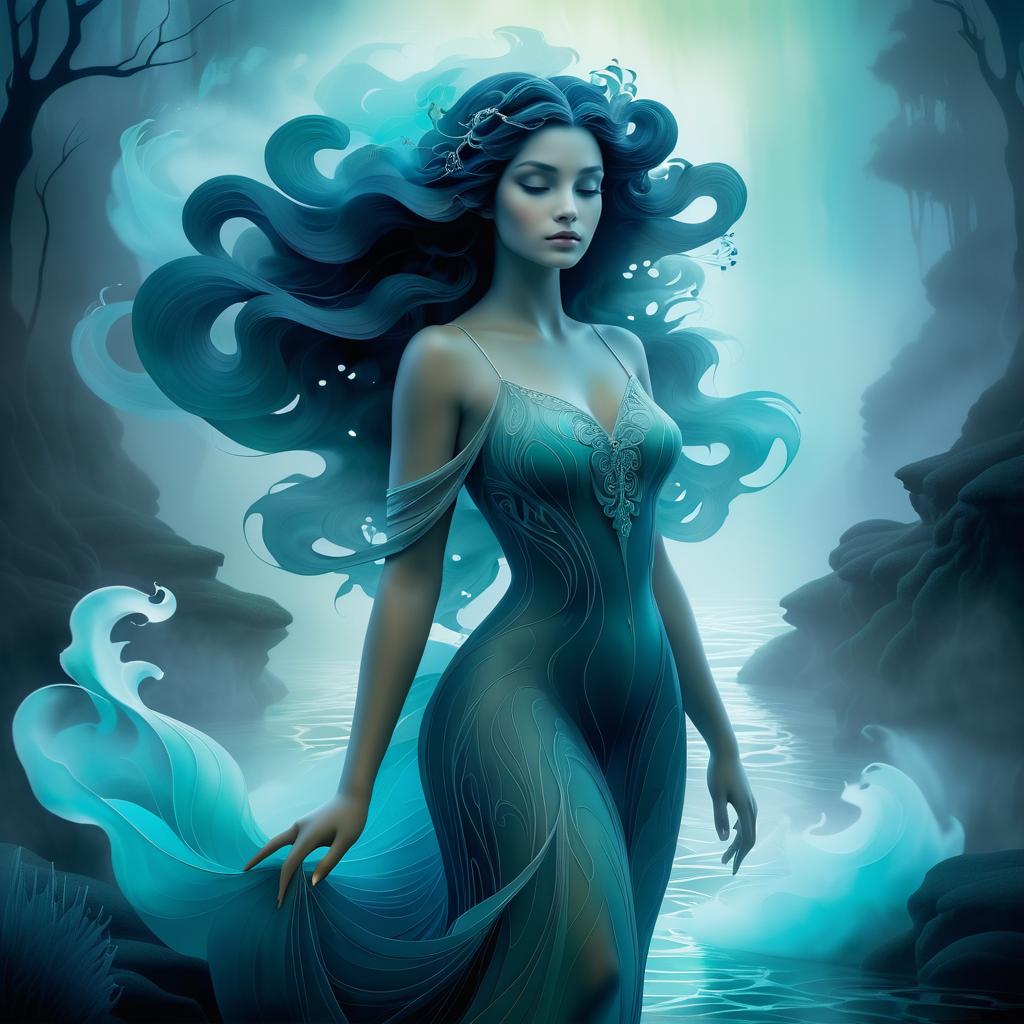 Ethereal Water Nymph in Mystic Fog