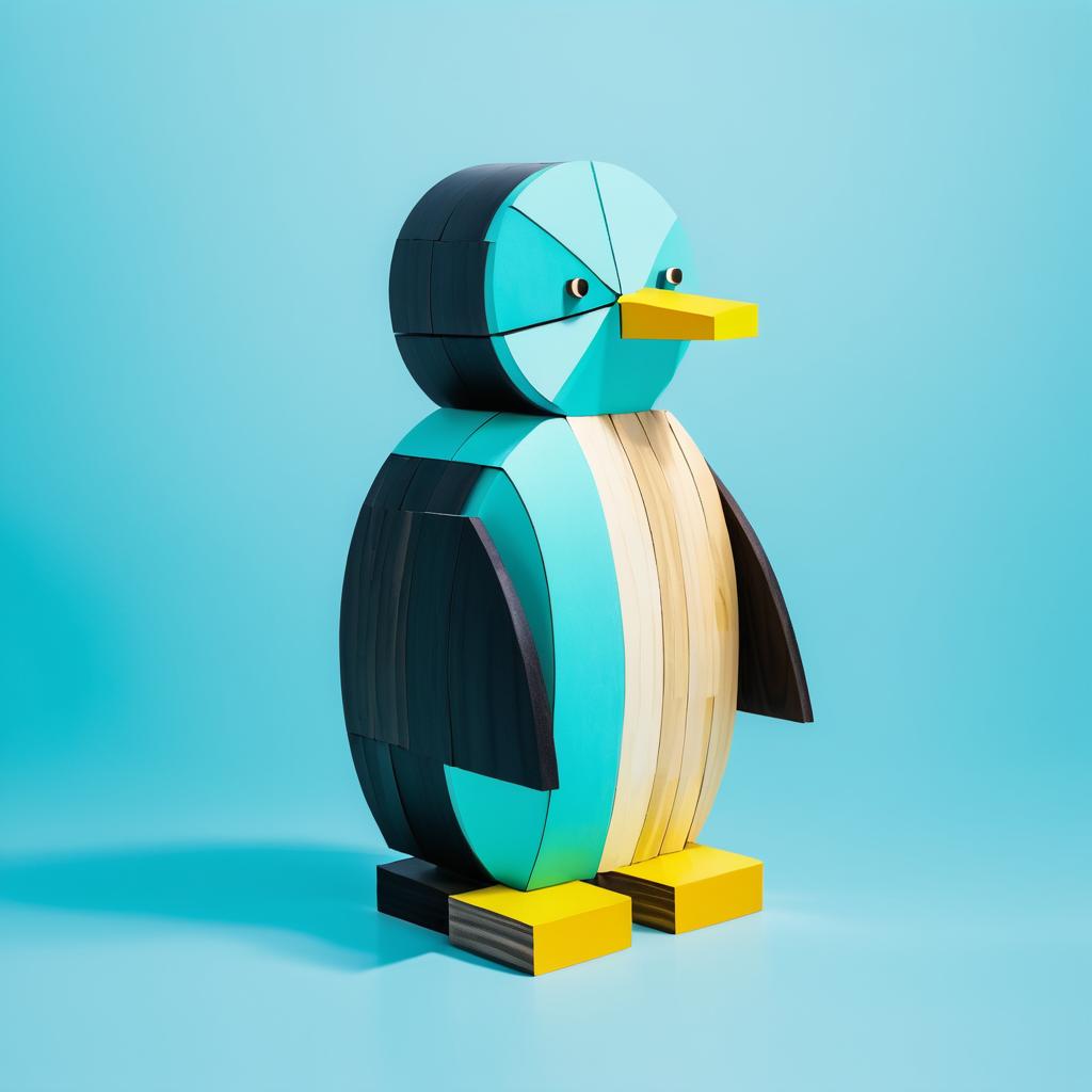 Wooden Block Penguin on Aqua Background