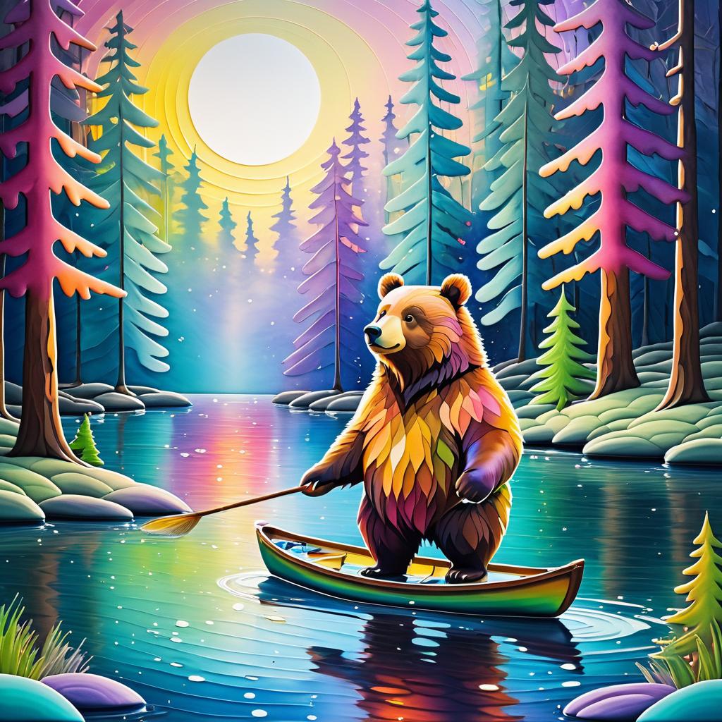 Quirky Bear Fishing in Serene Wilderness