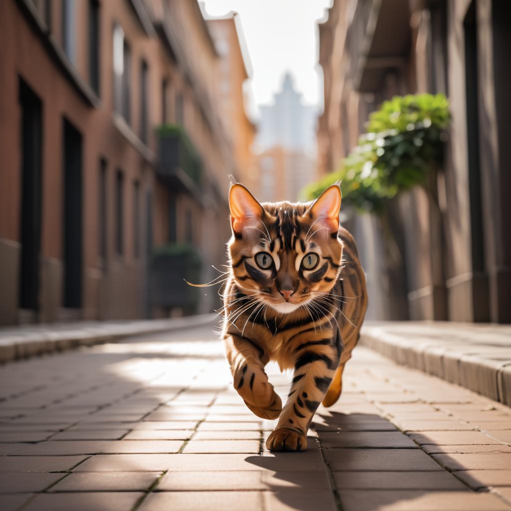 Bengal Cat Running in Urban Setting