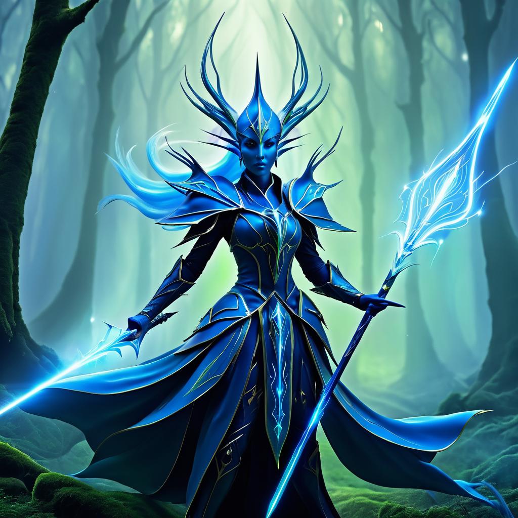 Serene Aeldari Warlock in Mystical Forest