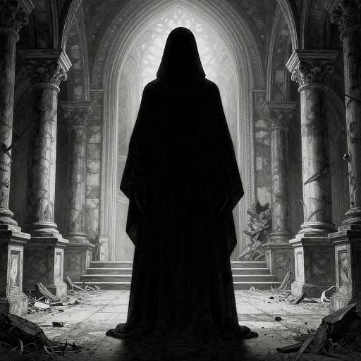 Shadowy Figure in Eerie Monastery