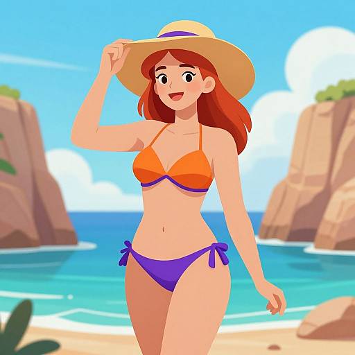 Vibrant Summer Woman by Seaside