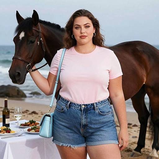 Lanky Woman at Dusk Beach Dinner